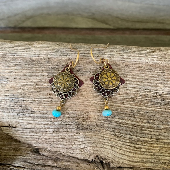 Anthropologie Jewelry - Boho layered earrings with turquoise bead